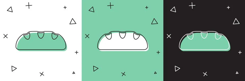 Set Bread loaf icon isolated on white and green, black background. Vector Illustrazione stock