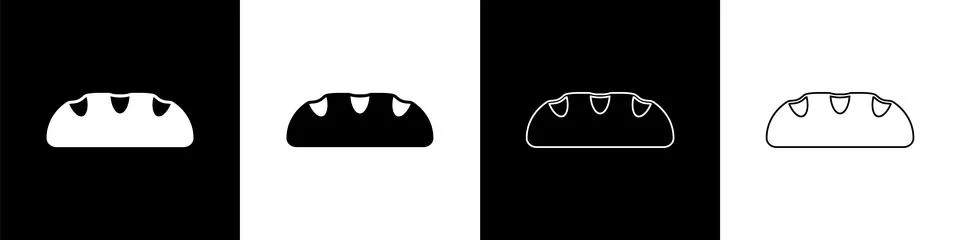 Set Bread loaf icon isolated on black and white background. Vector Illustrazione stock