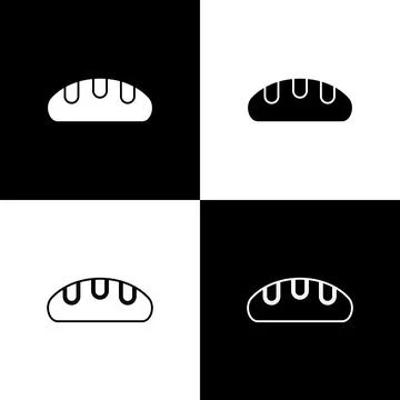 Set Bread loaf icon isolated on black and white background.  Vector Stock Illustration
