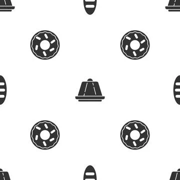 Set Bread loaf, Pudding custard and Donut on seamless pattern. Vector 스톡 일러스트