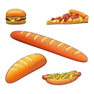 Set of bread products on a white background Stock Illustration