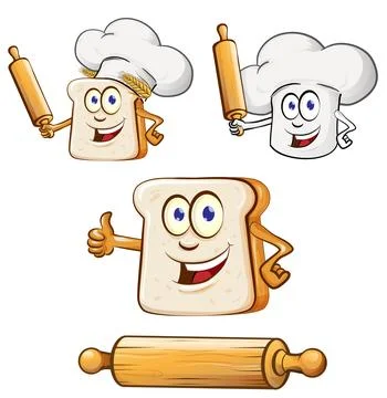 Set of  Bread Slice Cartoon Mascot Character Stock-Illustration