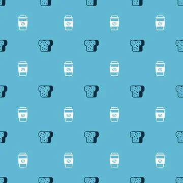Set Bread toast and Coffee cup go on seamless pattern. Vector Illustrazione stock