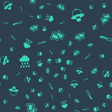 Set Bread toast, Camping hat, Cloud with rain and Knife on seamless pattern.. Stock Illustration