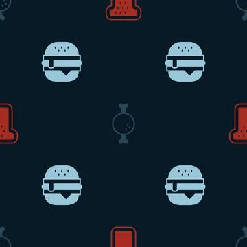 Set Bread toast, Chicken leg and Burger on seamless pattern. Vector 스톡 일러스트