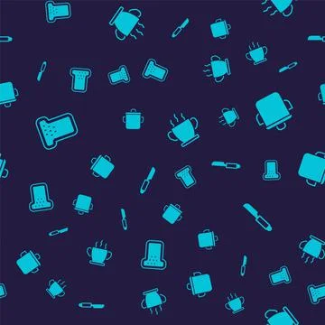 Set Bread toast, Cooking pot, Bowl of hot soup and Knife on seamless pattern 스톡 일러스트