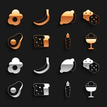 Set Bread toast Cracker biscuit Ice cream in the bowl Carrot Avocado fruit Le Stock Illustration