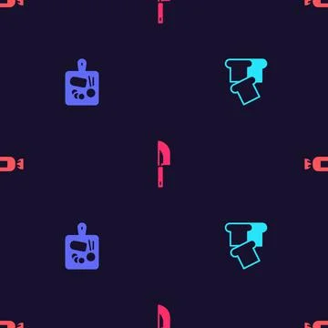 Set Bread toast, Cutting board, Knife and Candy on seamless pattern. Vector Stock Illustration