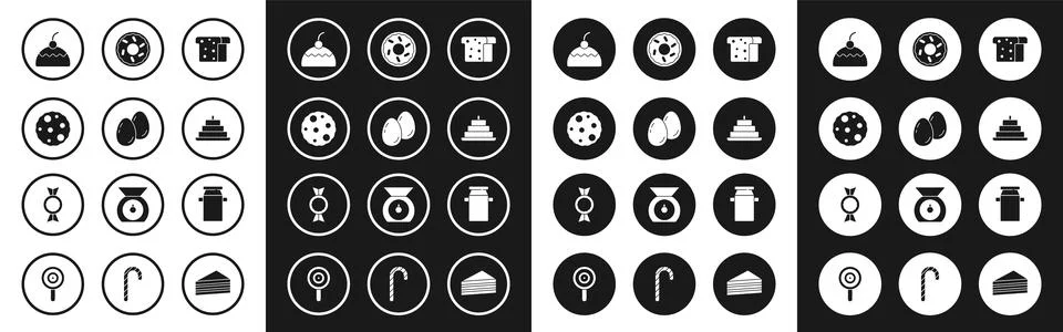 Set Bread toast Easter eggs Cookie or biscuit Cake with burning candles Donut Stock Illustration