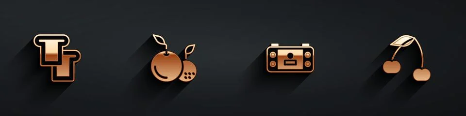 Set Bread toast, Fruit, Portable video game console and Cherry icon with long Stock Illustration