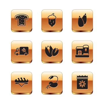 Set Bread toast, loaf, Sprout, Pistachio nuts, Flour truck, Seed, Pack full of Stock Illustration