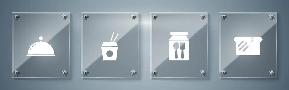 Set Bread toast, Online ordering and delivery, Asian noodles chopsticks and Stock Illustration