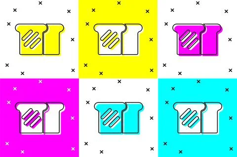 Set Bread toast for sandwich piece of roasted crouton icon isolated on color Illustrazione stock