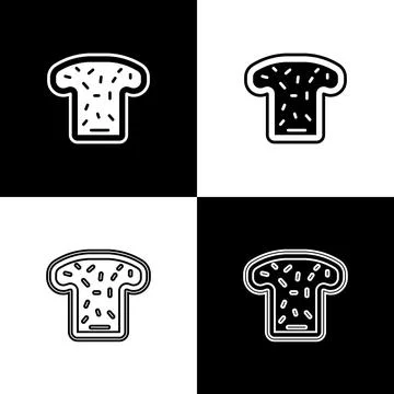 Set Bread toast for sandwich piece of roasted crouton icon isolated on black and Illustrazione stock