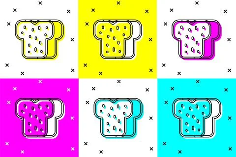 Set Bread toast for sandwich piece of roasted crouton icon isolated on color Stock Illustration