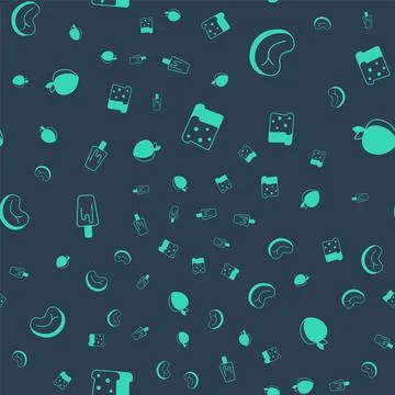 Set Bread toast, Steak meat, Ice cream and Plum fruit on seamless pattern Illustrazione stock