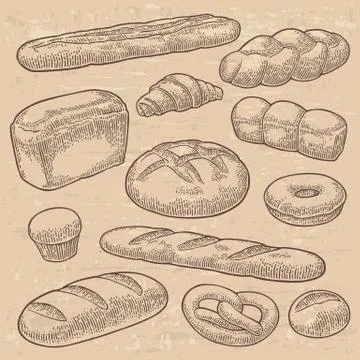 Set bread. Vector black vintage engraving Illustrazione stock