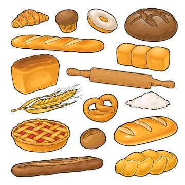 Set bread. Vector color illustration on the white background Stock Illustration