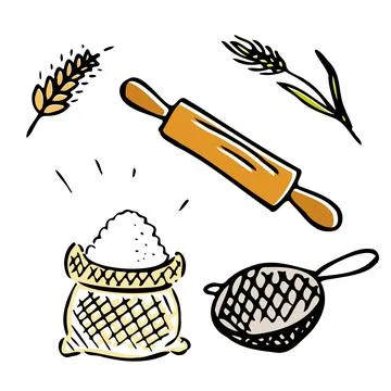 Set of Bread wheat flour bag or sack, hand drawn doodle style vector Stockillustratie