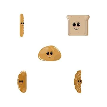 Set of breads cartoon Stock Illustration