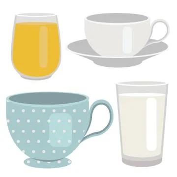 Set of breakfast drinks object Stock Illustration