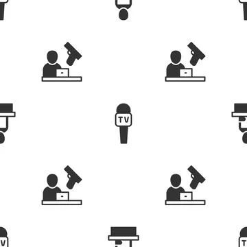 Set Breaking news, Microphone and Crime on seamless pattern. Vector Stock Illustration