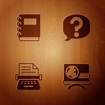 Set Breaking news, Notebook, Retro typewriter and Speech bubble chat on wooden Stock Illustration