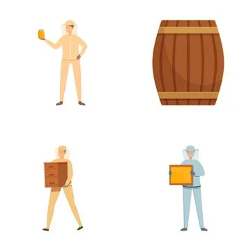 Set of brewery workers with beer, barrel, and crates Ilustração Stock