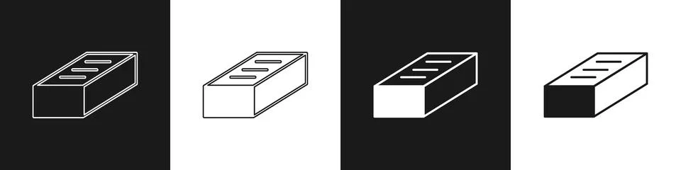 Set Brick icon isolated on black and white background. Vector Stock Illustration