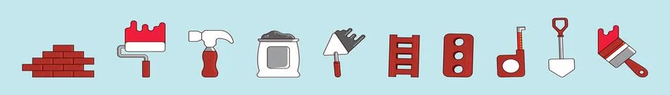 Set of brick layer cartoon icon design template with various models Stock Illustration
