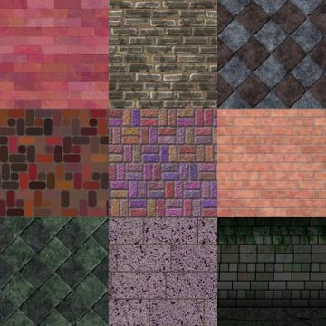 Set of brick pavement generated textures Stock Illustration