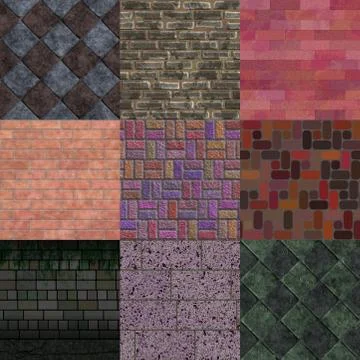 Set of brick pavement generated textures Stock Illustration