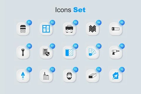 Set Brick, Security keypad access panel, Window in room, Trowel, House with.. Stock Illustration