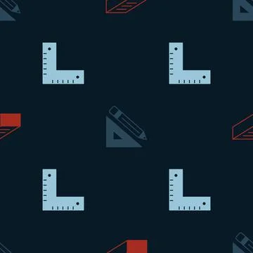 Set Brick, Triangular ruler and pencil and Corner on seamless pattern. Vector Illustrazione stock