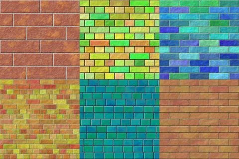 Set of brick wall seamless generated textures Stock Illustration