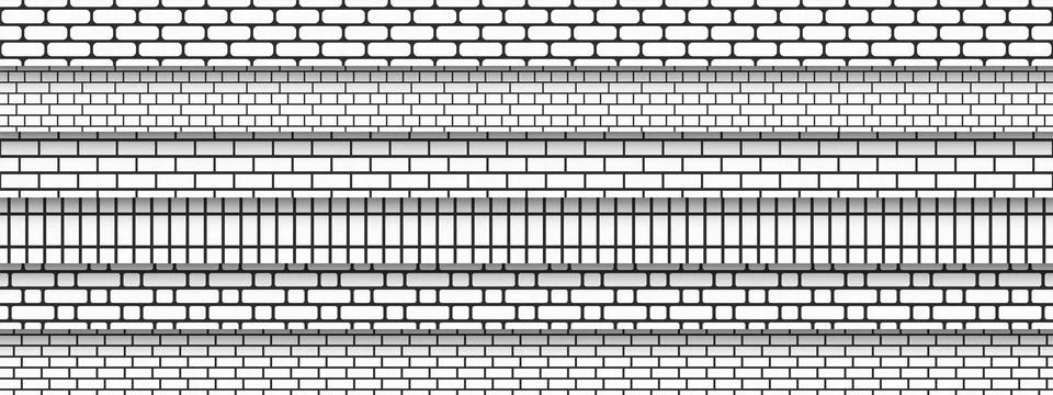 Set of brick wall seamless patterns. Simple black and white endless backgrounds Stock Illustration