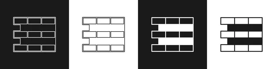 Set Bricks icon isolated on black and white background. Vector Stock Illustration