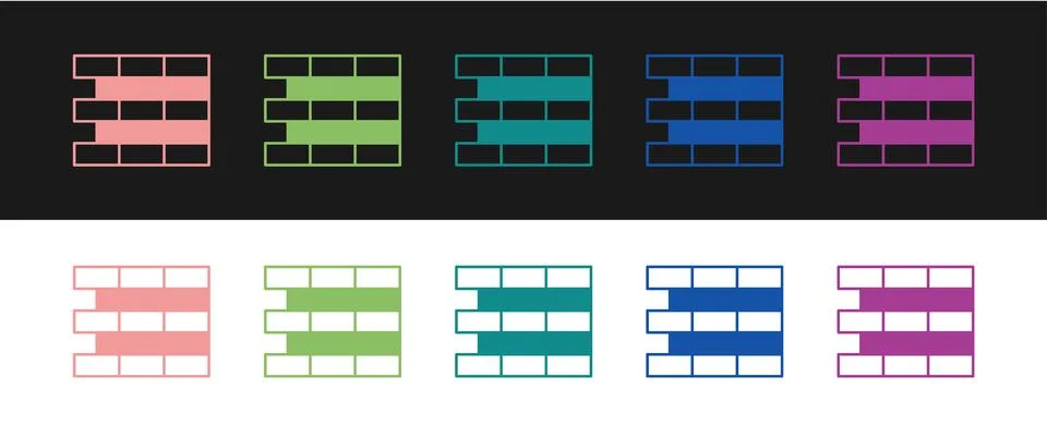 Set Bricks icon isolated on black and white background. Vector Stock Illustration