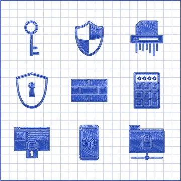 Set Bricks, Smartphone with fingerprint scanner, FTP folder and lock, Password Illustration
