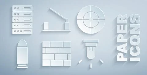 Set Bricks, Target sport, Bullet, Motion sensor, Parking car barrier and Server Stock Illustration