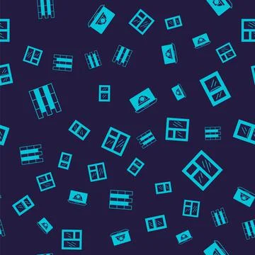 Set Bricks, Window in room, Worker safety helmet and  on seamless pattern. Ve Stock Illustration