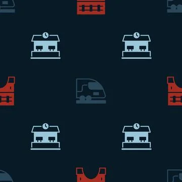 Set Bridge for train, High-speed and Railway station on seamless pattern. V.. Stock Illustration