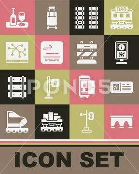 Set Bridge for train, QR code ticket, Information stand, Railway ...