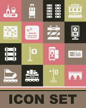 Set Bridge for train, QR code ticket, Information stand, Railway, railroad track Stock Illustration