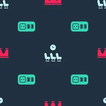 Set Bridge for train, Waiting room and Electrical outlet on seamless pattern 스톡 일러스트