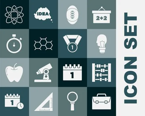 Set Briefcase, Abacus, Light bulb with concept of idea, American Football ball イラスト素材