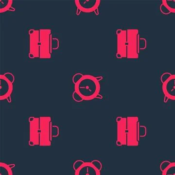 Set Briefcase and Alarm clock on seamless pattern. Vector Stock Illustration