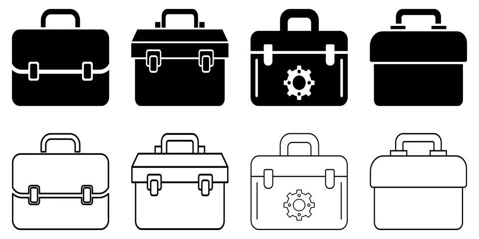Set of briefcase and toolbox icons isolated on white background Stock Illustration