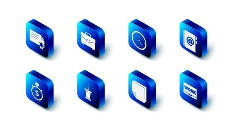 Set Briefcase, Clock, Address book, Laptop with text work, Post note stickers Stock Illustration