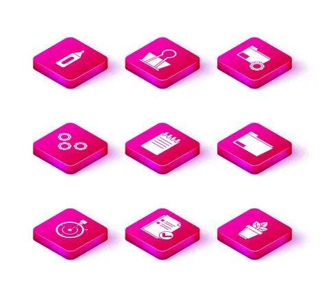 Set Briefcase, Document and check mark, Gear, Notebook, Flowers in pot, folder Stock Illustration